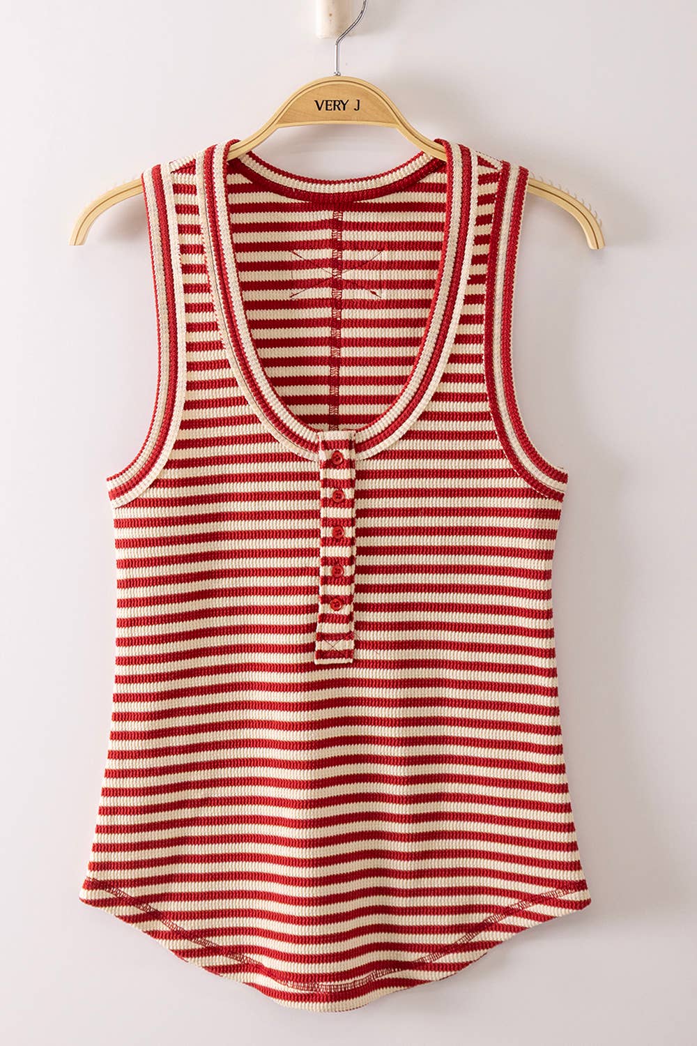 Red/White Striped Button Knit Tank