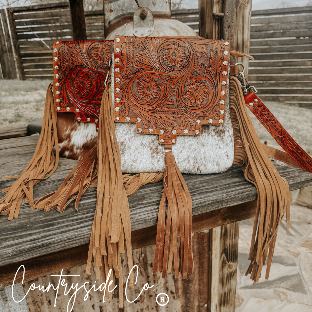 Countryside Co. - Chisholm Trail Cowhide and Tooled Leather Purse