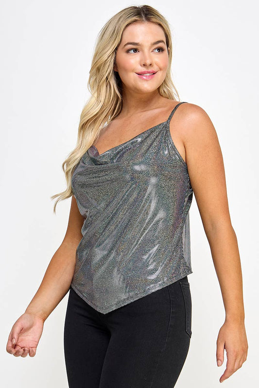 Plus Size Metallic Cowl Neck Cami