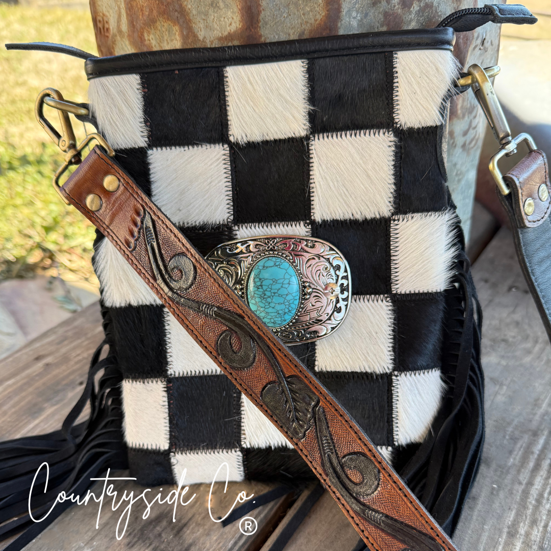 Countryside Co. - Bandit Checkered Buckle Fringe Purse