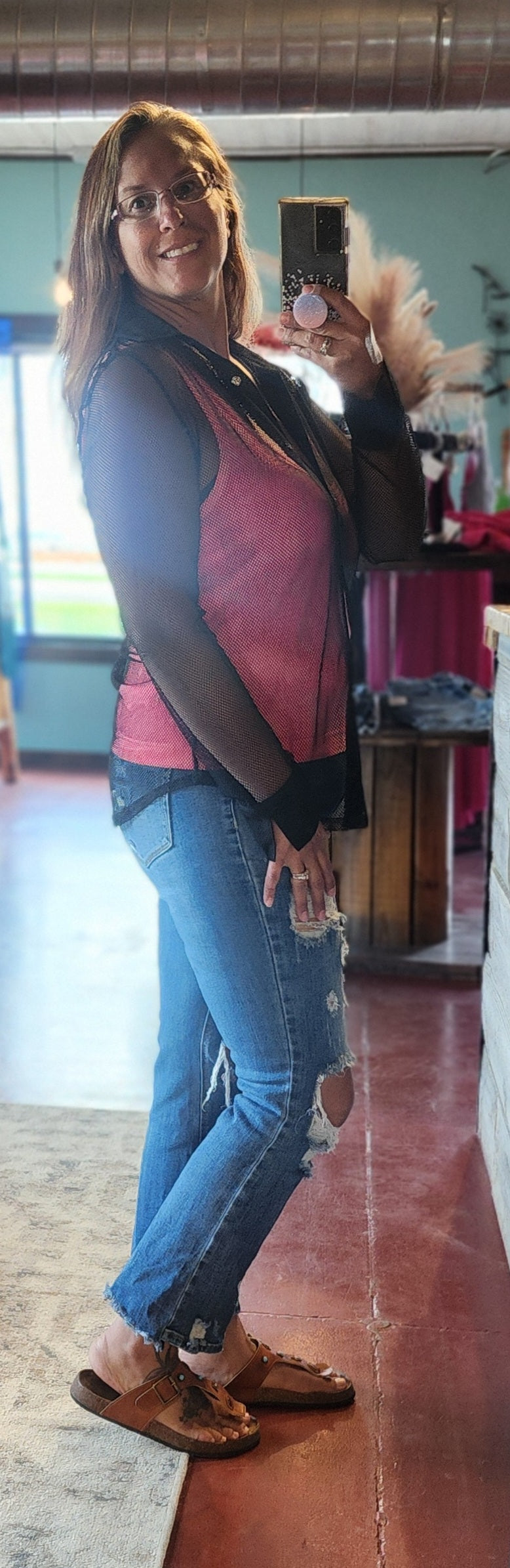 Fishnet Button Up Top