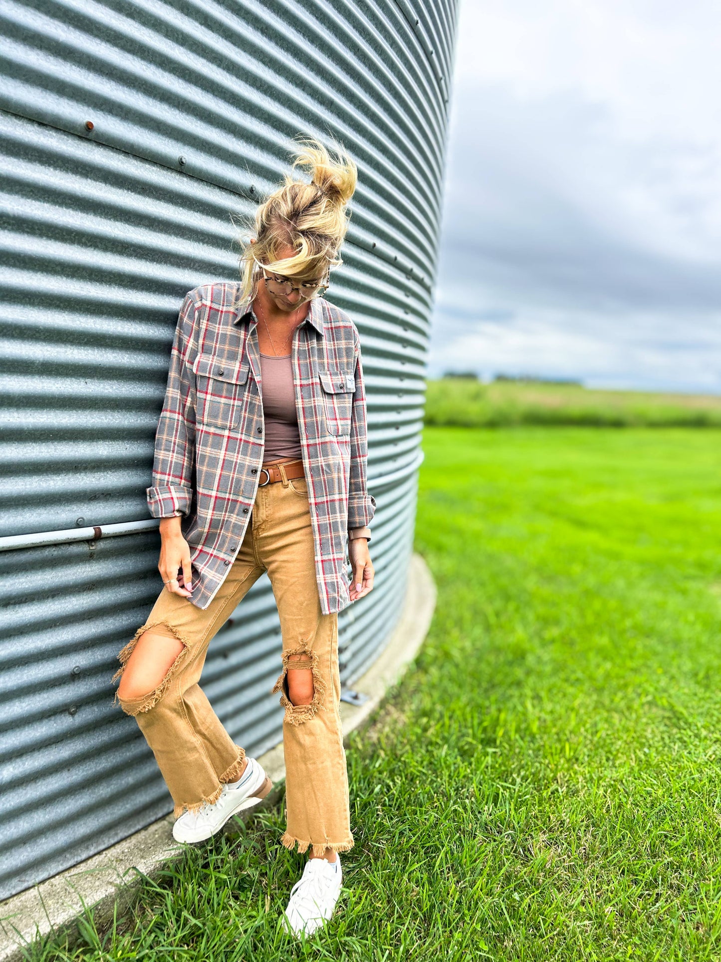 Grey Plaid Flannel Shacket