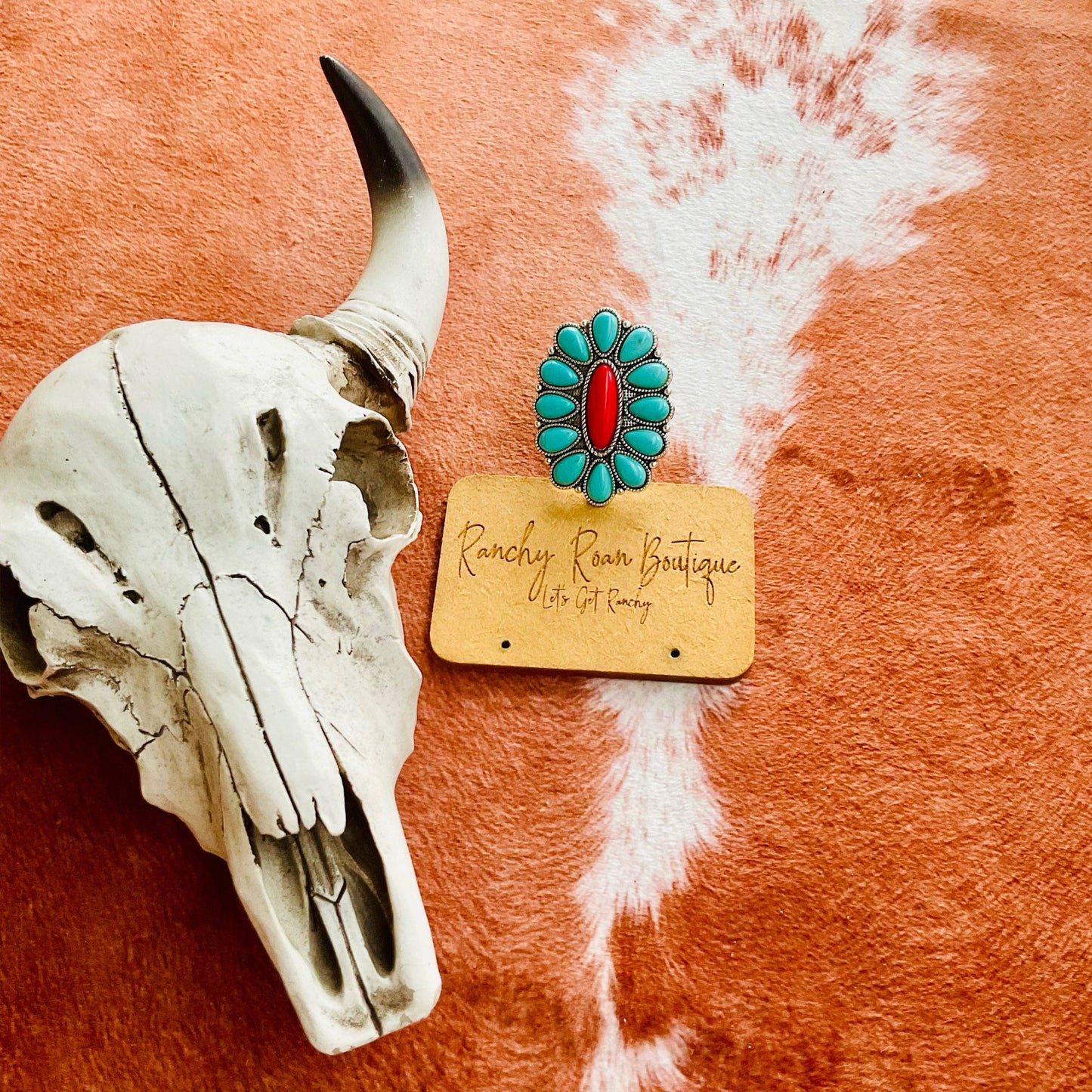 Western Design Turquoise and Red Cuff Ring - TRCR