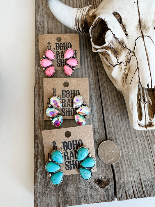 Stone Cluster Post Earrings: CLEAR AB
