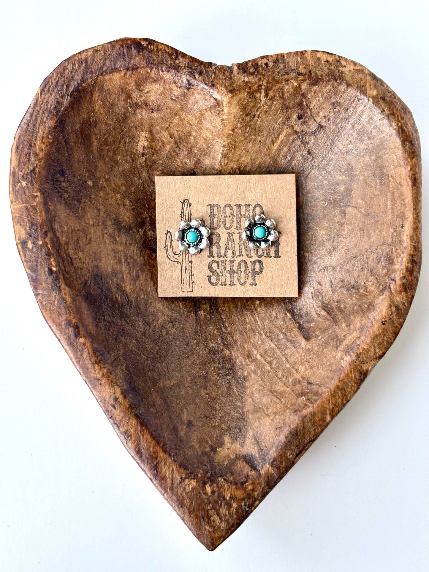 Western Flower with Stone Stud Earrings: Turquoise