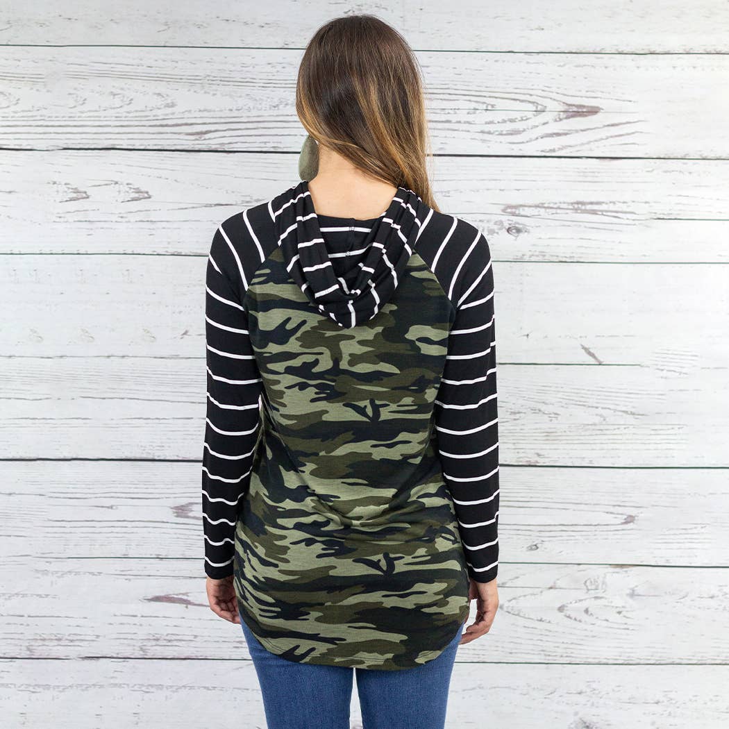 Camouflage Hoodie W/Striped Sleeves
