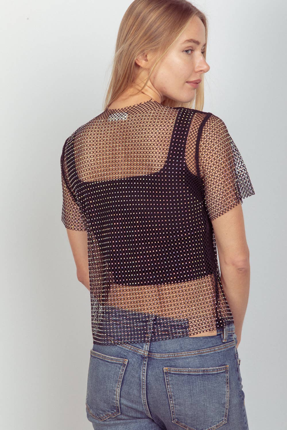 Jewel Fishnet Crochet Knit Top