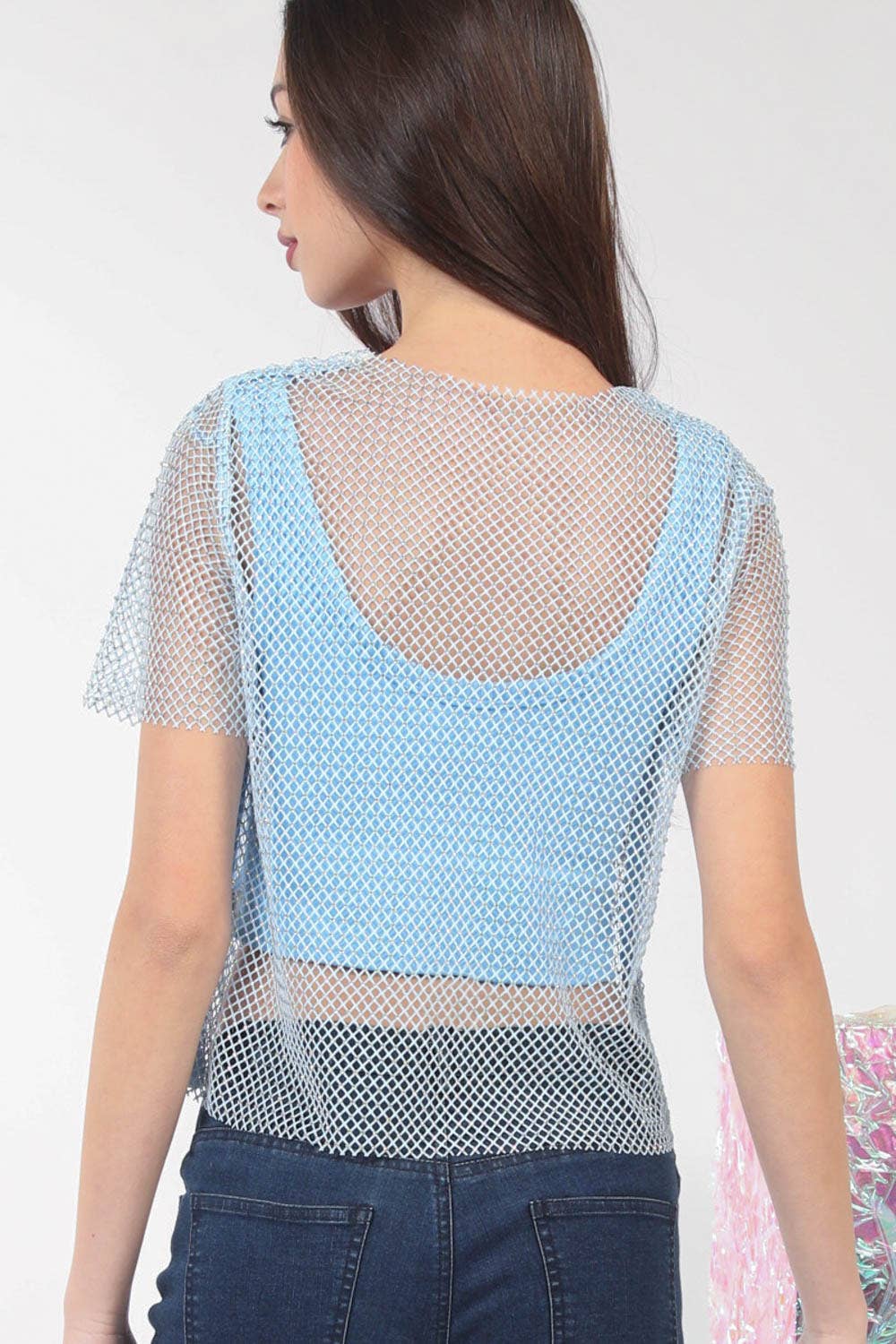 Jewel Fishnet Crochet Knit Top