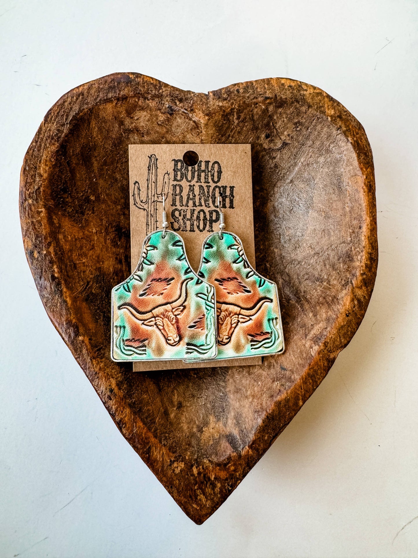 Western Steer Cow Leather Earrings