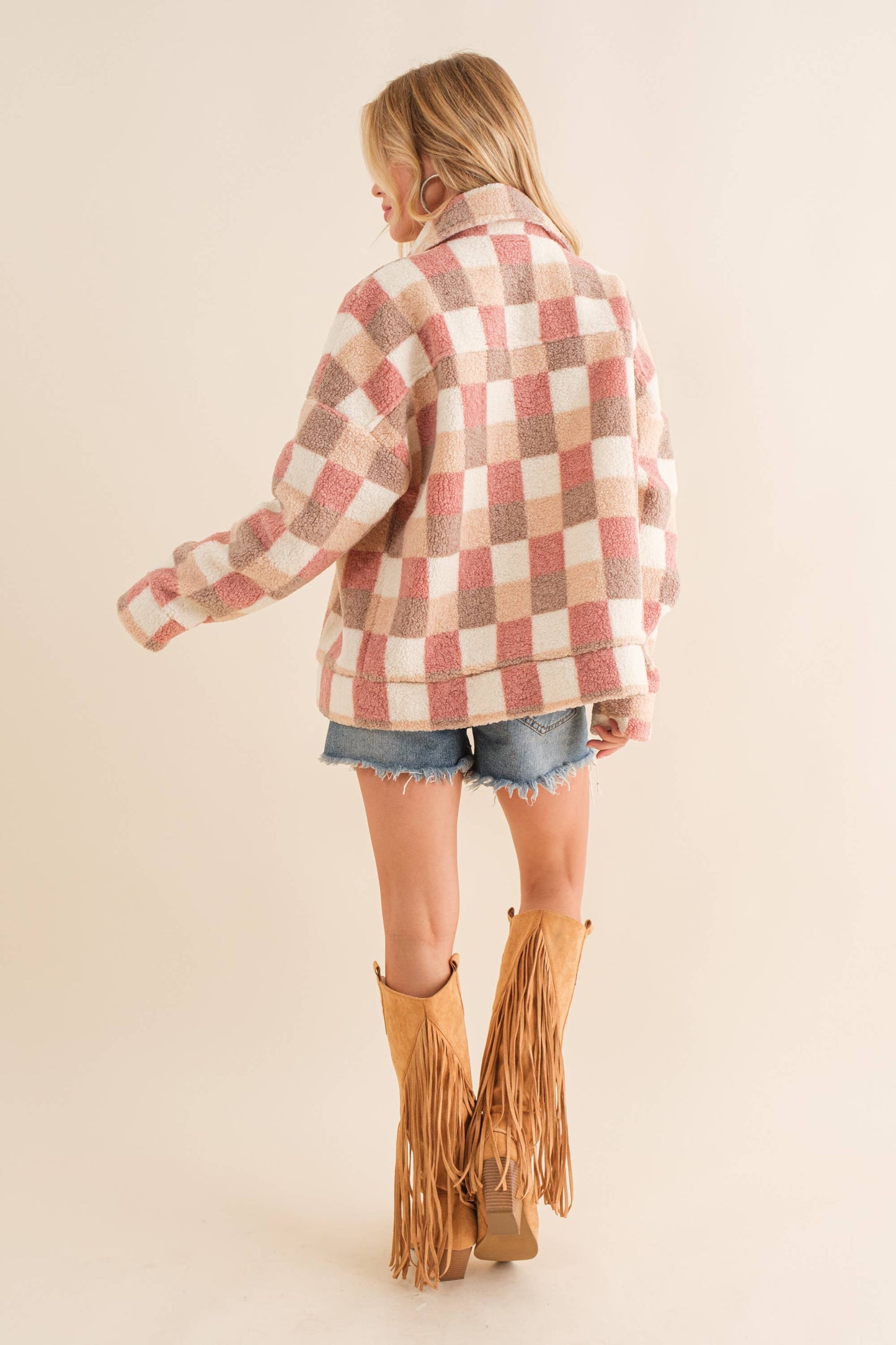 Pink/Brown Checkered Oversized Jacket