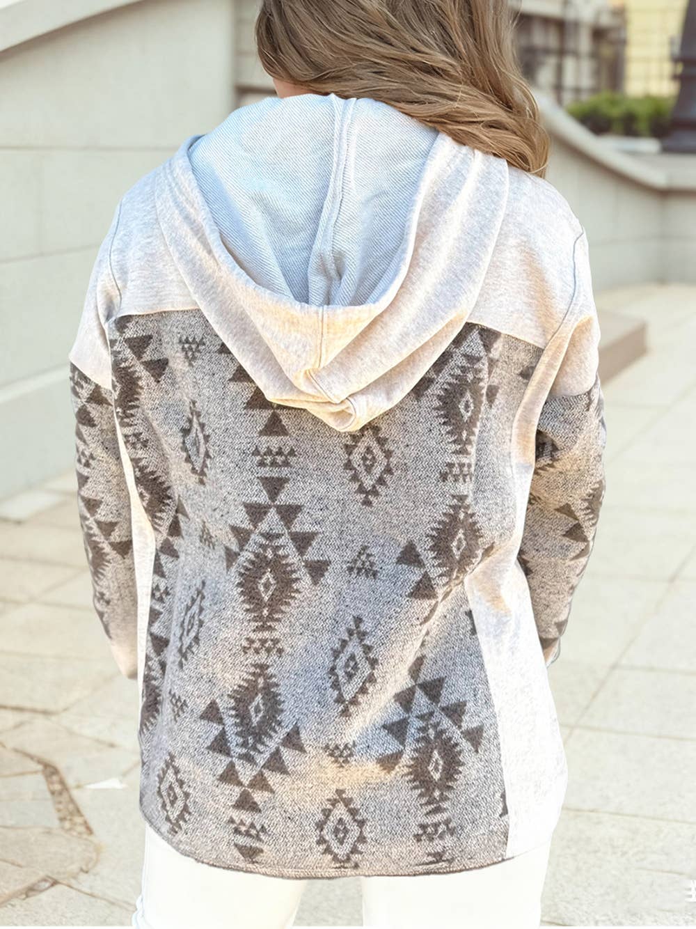 Aztec Color Removable Hooded Shacket