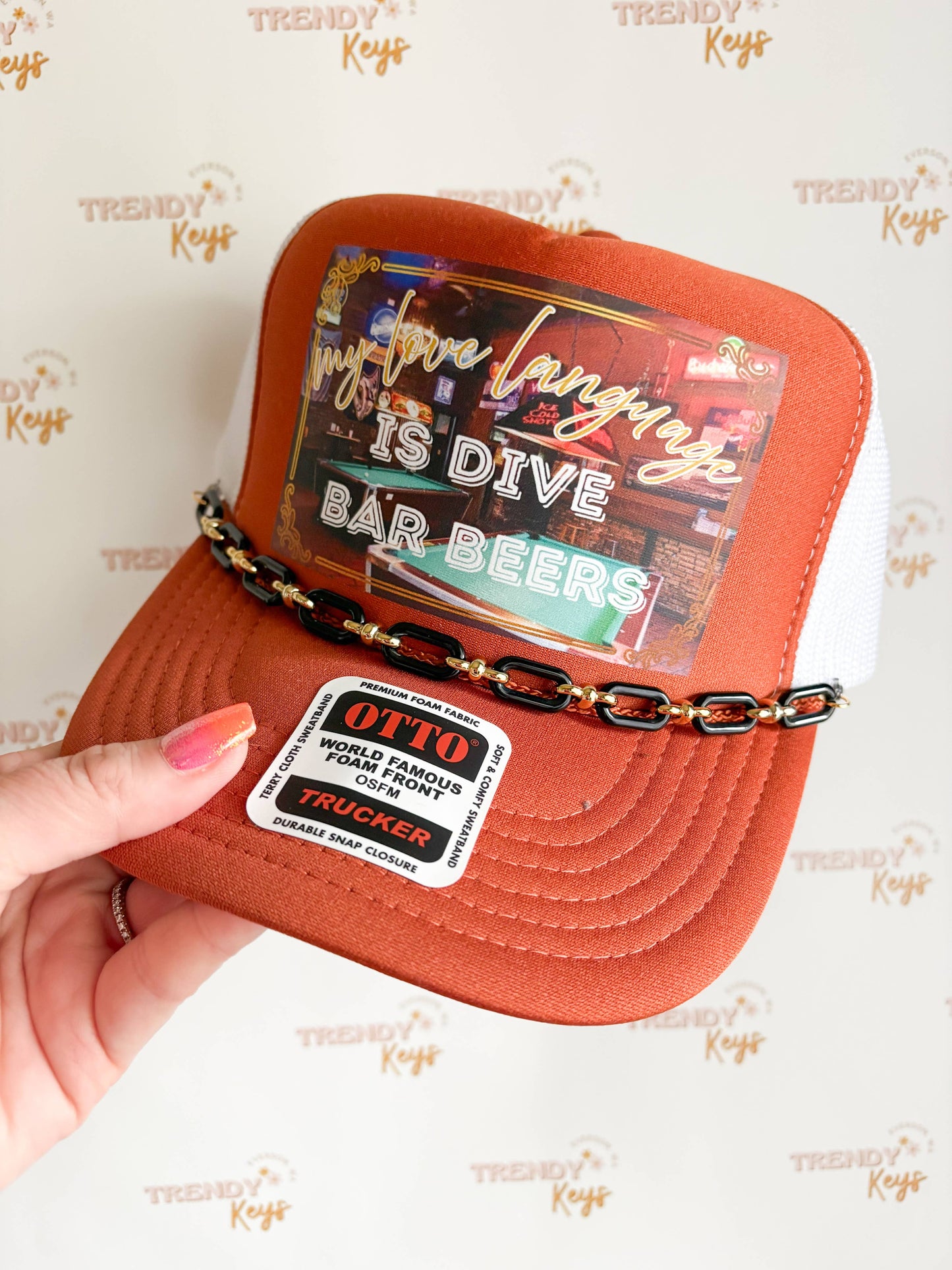 Dive Bar Beers Trucker Hat: With Chain