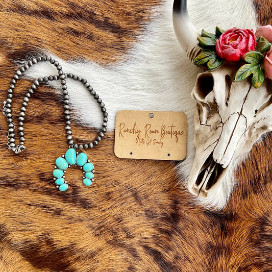 Turquoise Color Squash Blossom with Navajo Style Necklace - TCSB