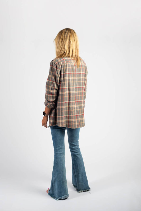 Grey Plaid Flannel Shacket