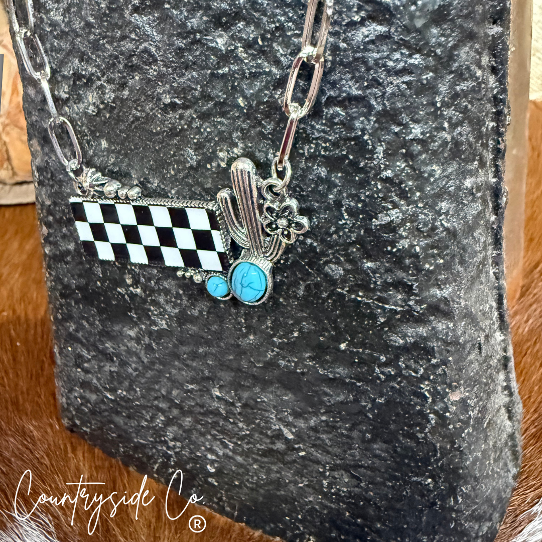 Countryside Co. - Cactus Checkered Bar Necklace