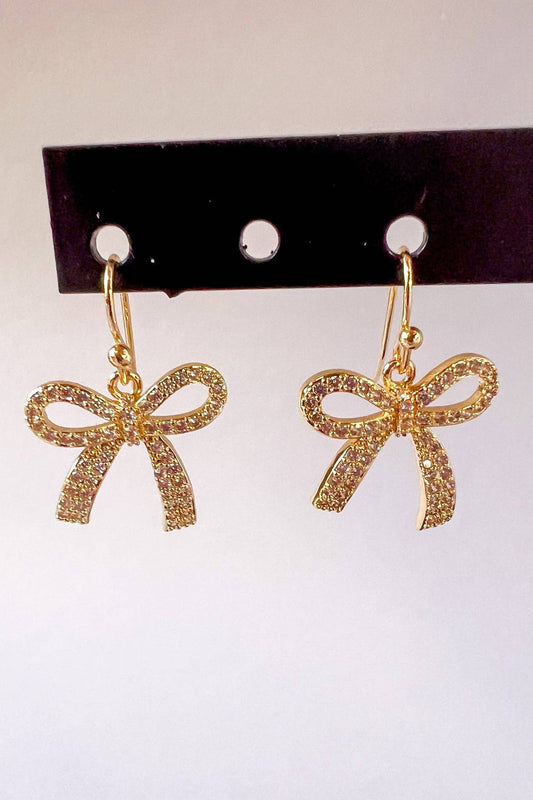 Dylan Designs - Rhinestone Bow Dangle Earrings EG4