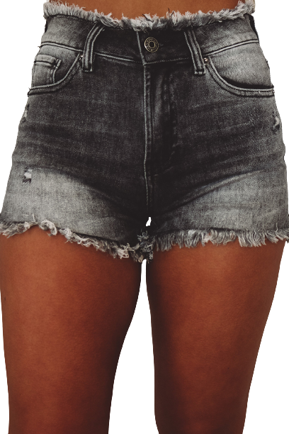 Gray Acid Wash Raw Edge Shorts