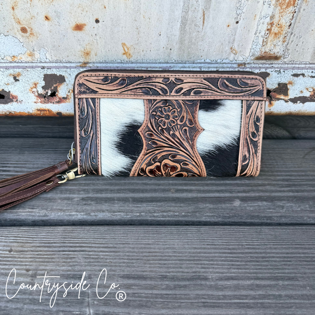 Countryside Co. - Adeline Cowhide Tooled Leather Wallet Wristlet