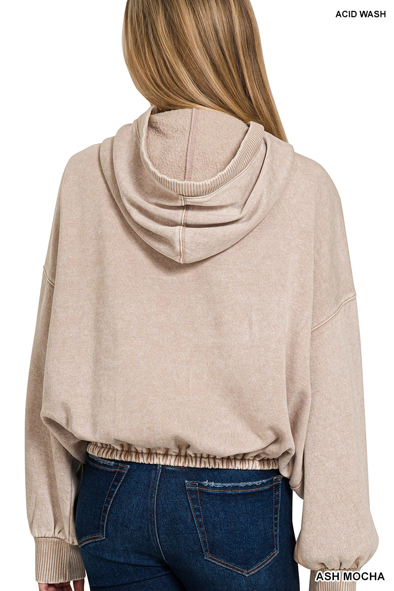 Washed Drawstring Hem Hoodie