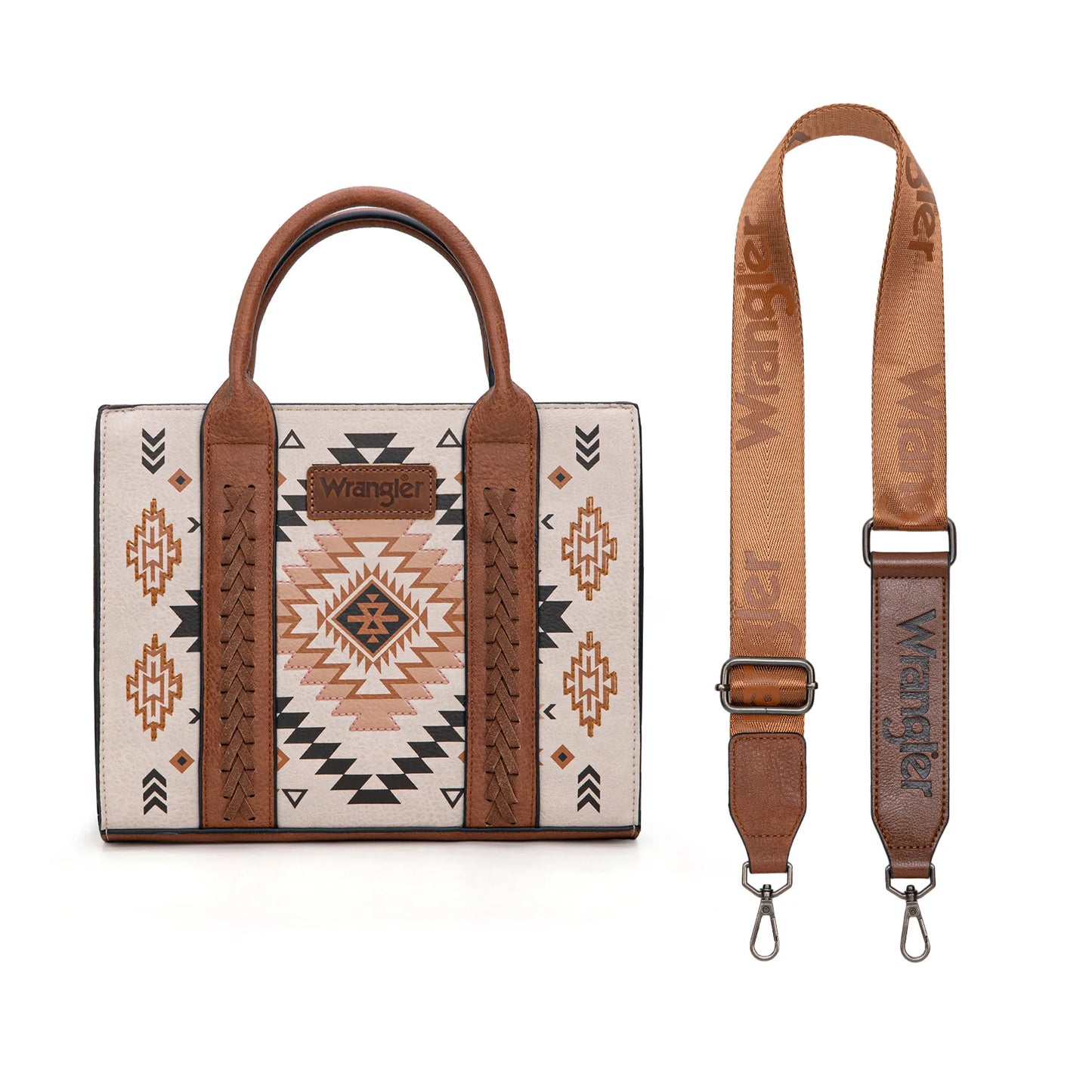 Wrangler Aztec Pattern Print Tote/Crossbody - Tan