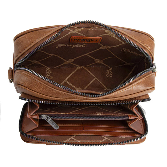 Wrangler Crossbody Purse with Wallet Compartment - Brown Tan