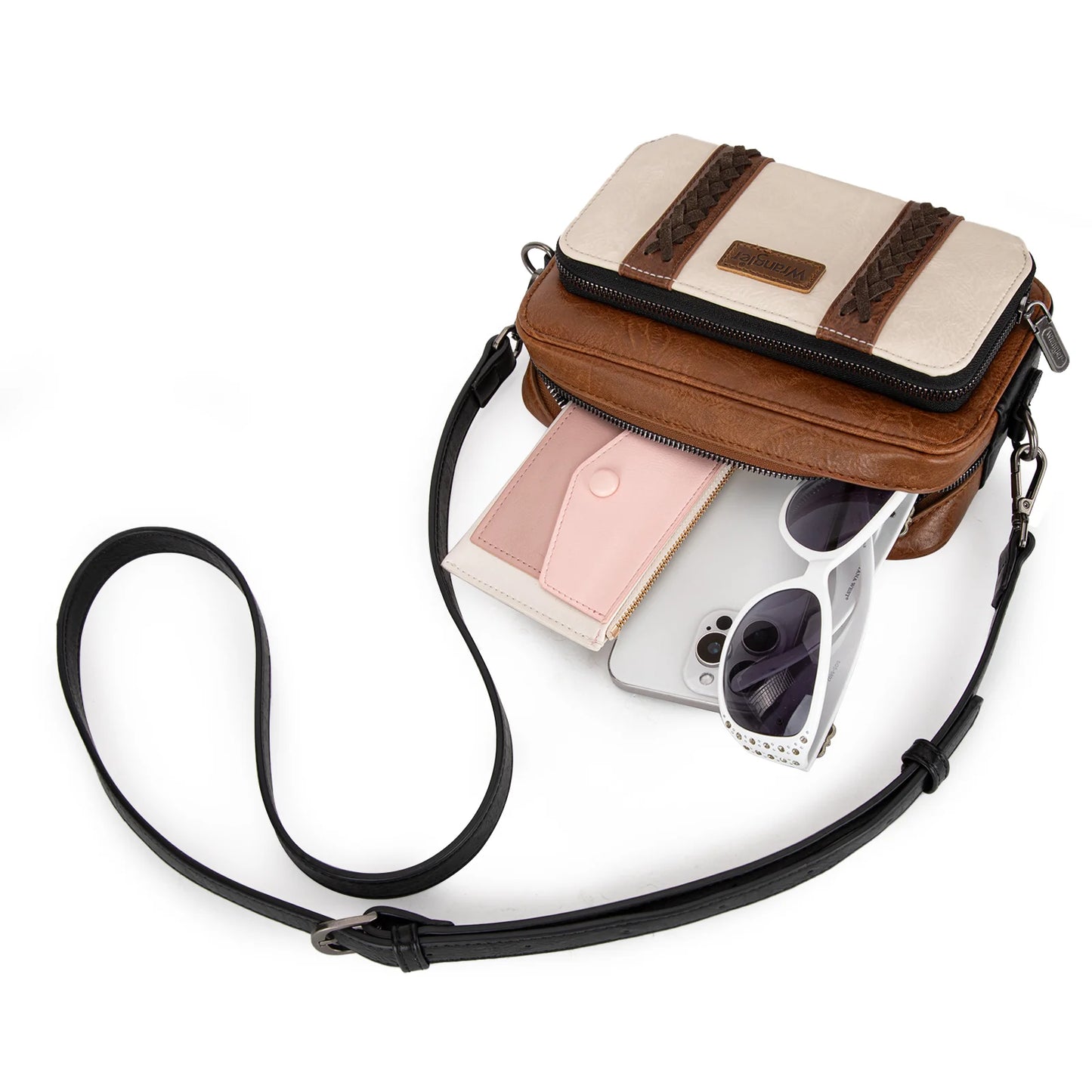 Wrangler Crossbody Purse with Wallet Compartment - Brown Tan