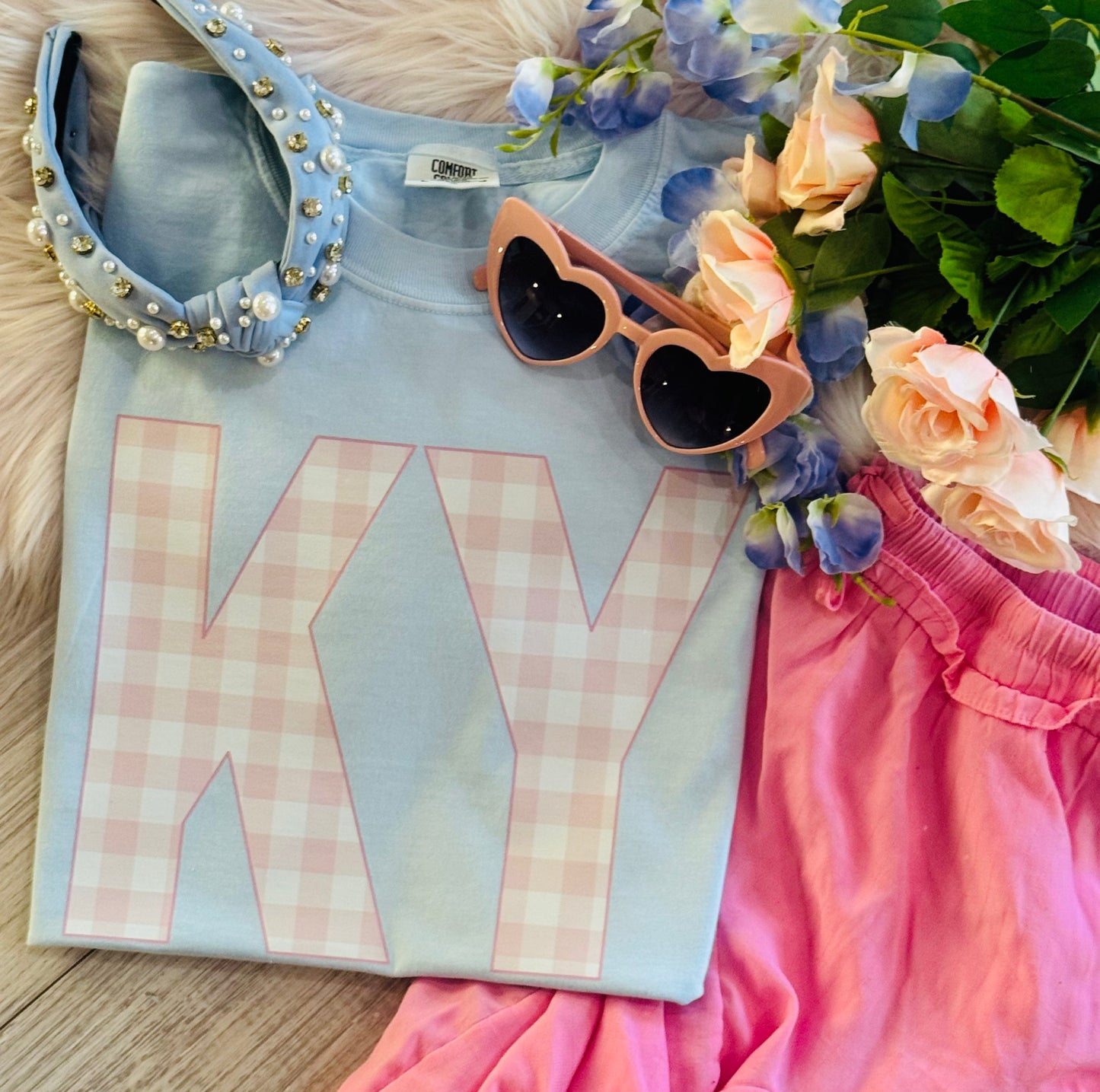 Custom Pink Gingham State Sweatshirt/Tee *ANY STATE*