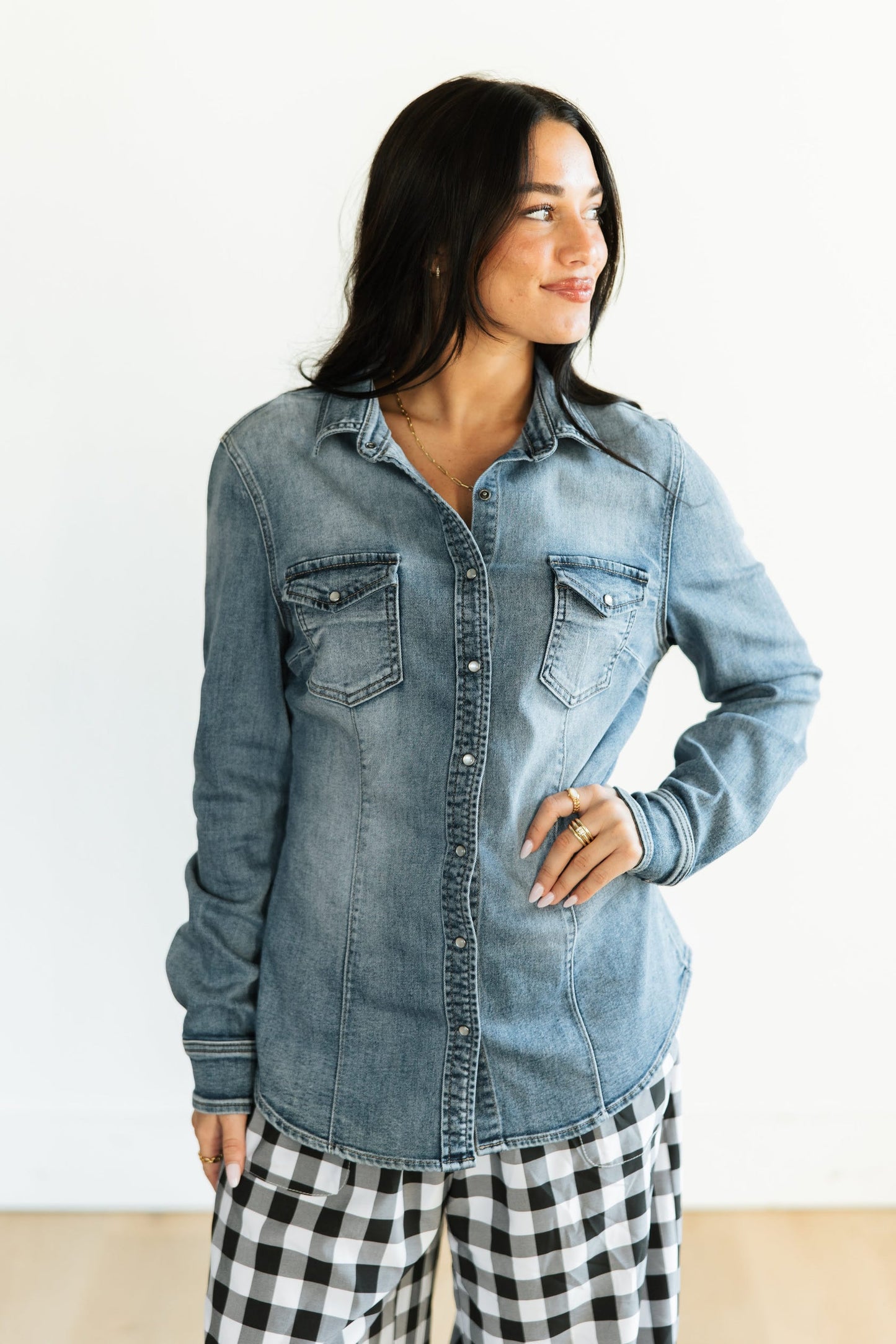 Denim Pearl Snap