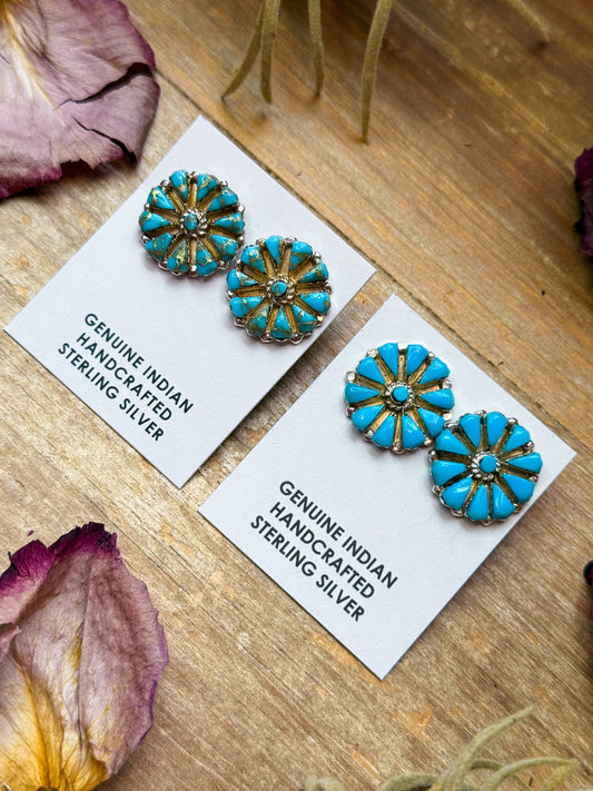 Sterling Silver Magnetite Turquoise Cluster Stud Earrings β Handmade in USA