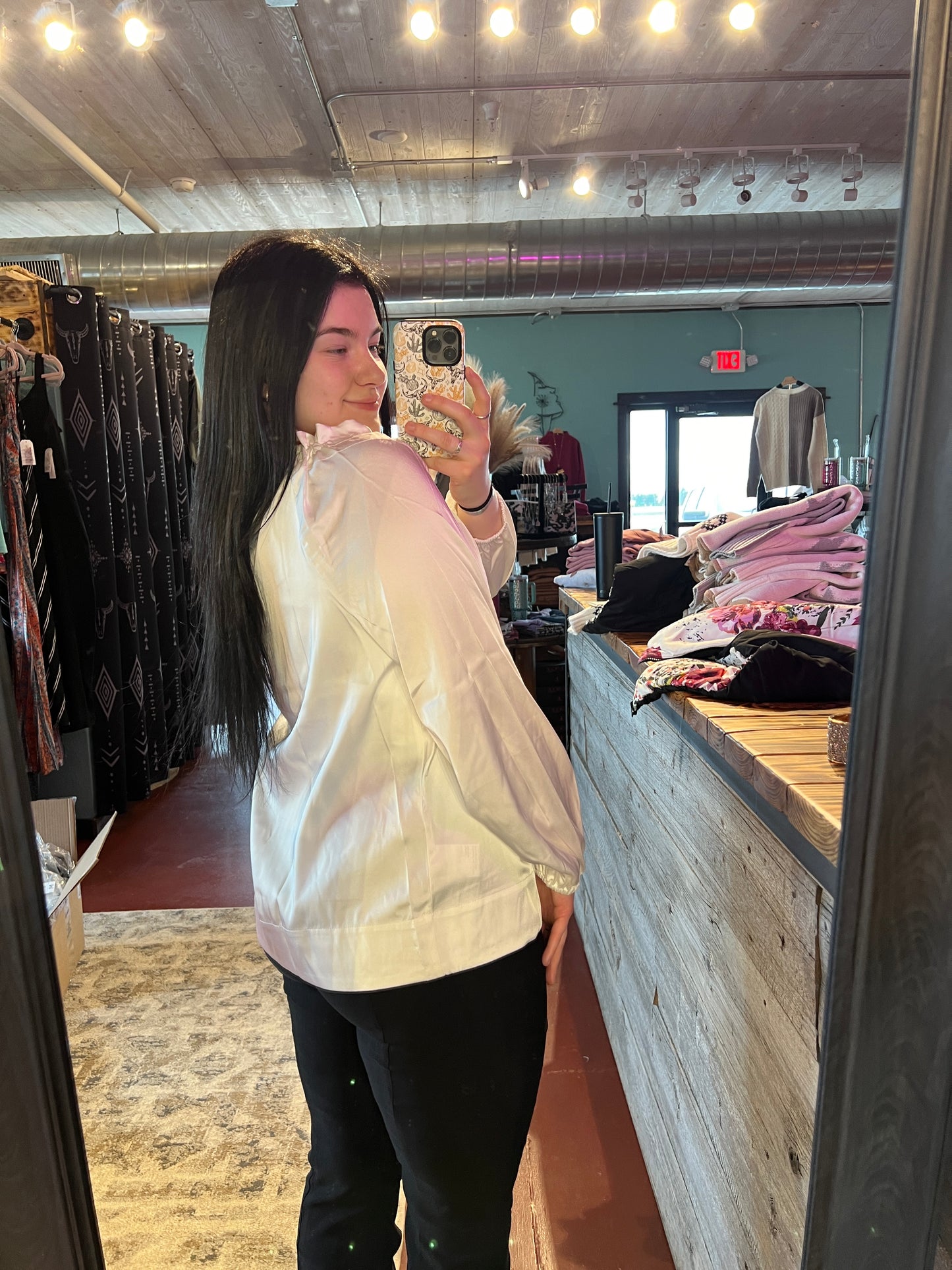 Flowy Satin Peasant Blouse