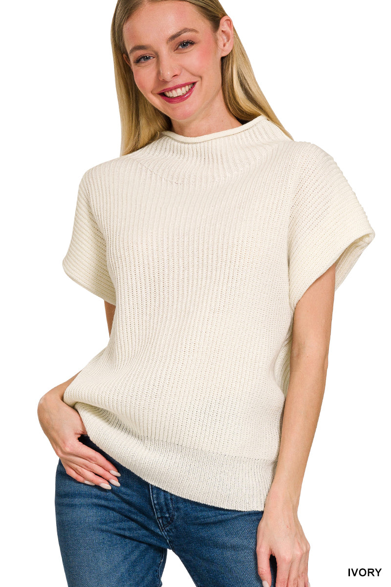 Power Shoulder Mock Neck Sweater