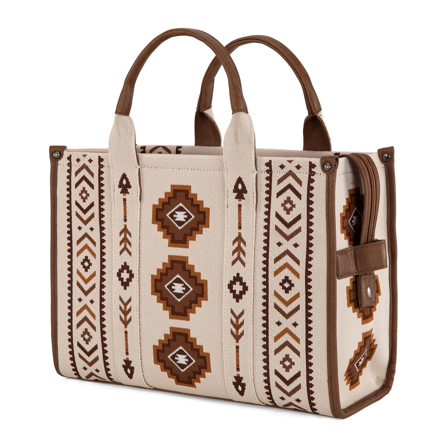 MW Aztec Retro Arrows Dual Sided Print Large Tote/Crossbody - Beige