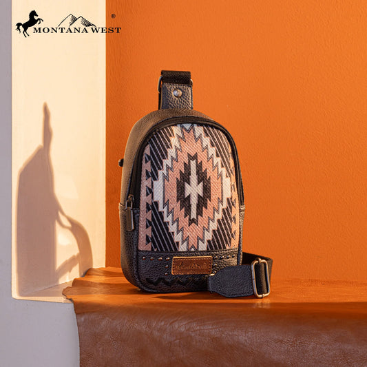 Montana West Aztec Collection Sling Bag Black