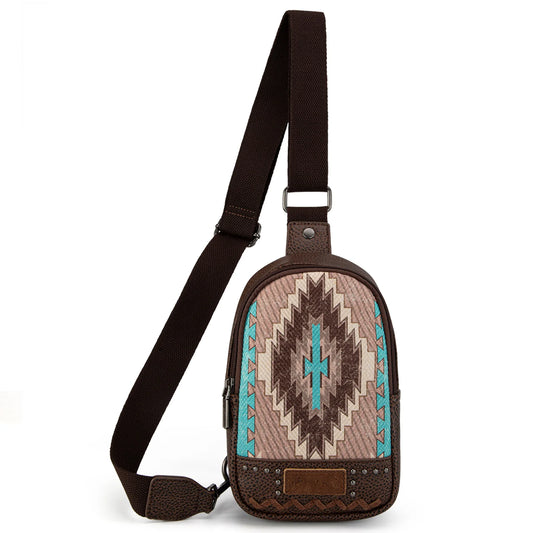 Montana West Aztec Collection Sling Bag Coffee