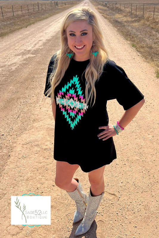Turquoise Sand Boyfriend Tshirt Dress