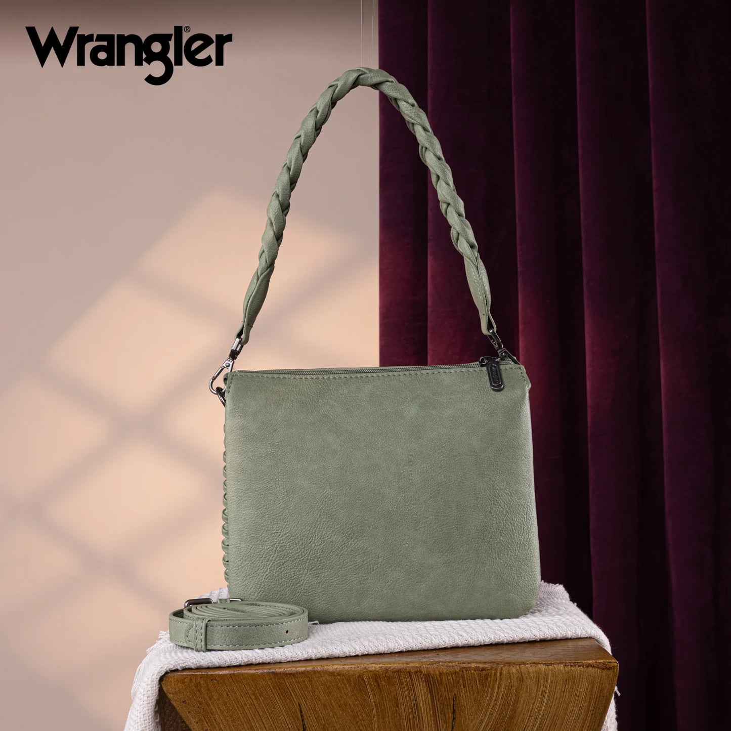Wrangler Whipstitch Braided Strap Hobo/Crossbody Bag Green