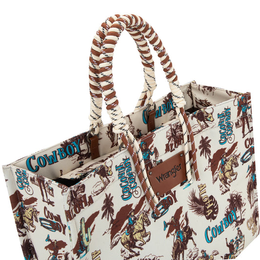 Wrangler COWBOY Dual Sided Print Canvas Wide Tote -Beige
