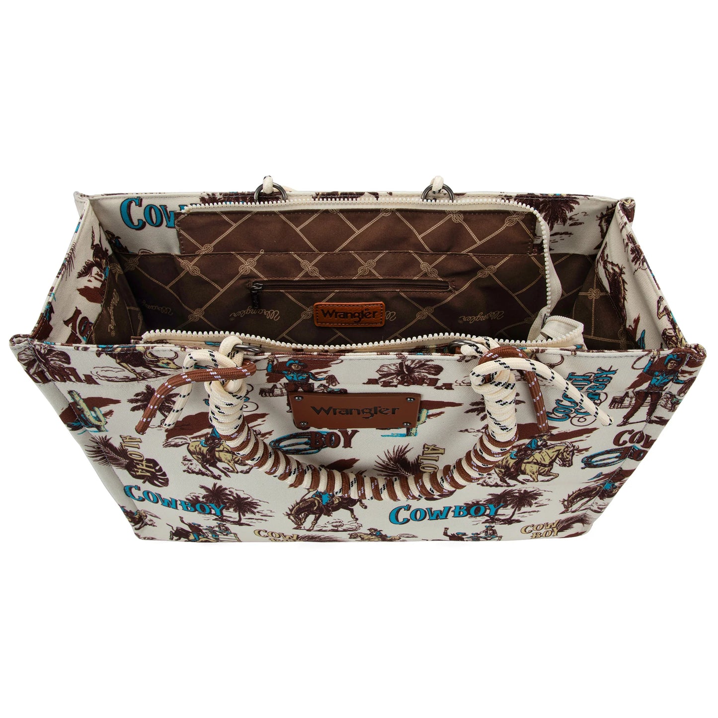 Wrangler COWBOY Dual Sided Print Canvas Wide Tote -Beige