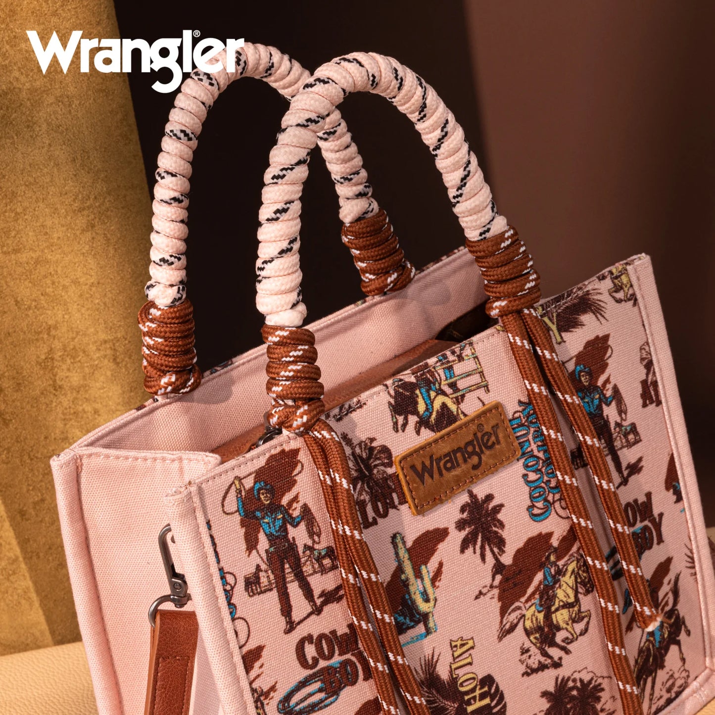 Wrangler Cowboy Print Tote/Crossbody - Dark Pink