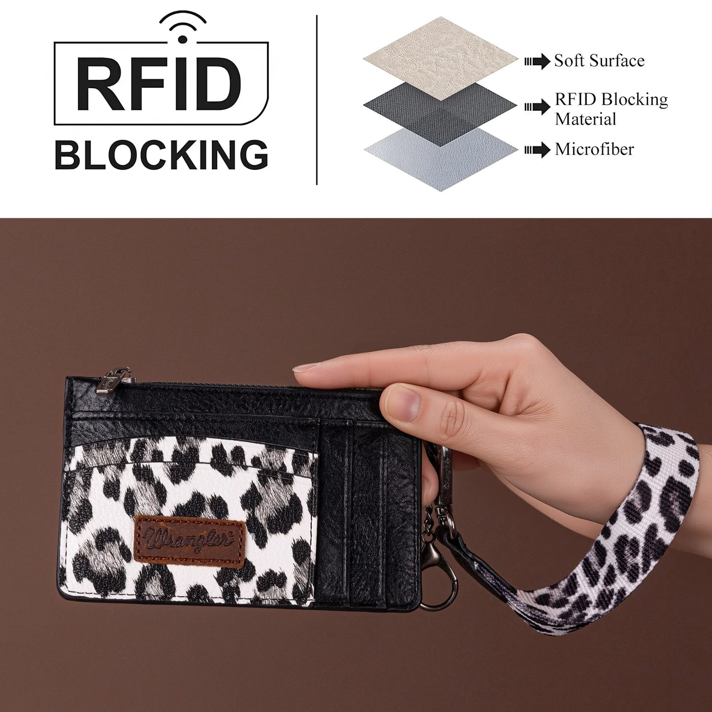 Wrangler Leopard Print Key Chain Wristlet Card Wallet - Black