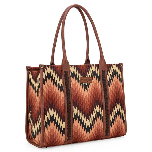 Wrangler Southwestern Pattern Dual Sided Print Concealed Carry Wide Tote - Brown