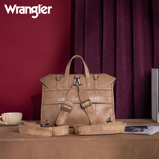 Wrangler Top Handle Carry Satchel/Laptop Bag/Backpack/Crossbody -Khaki