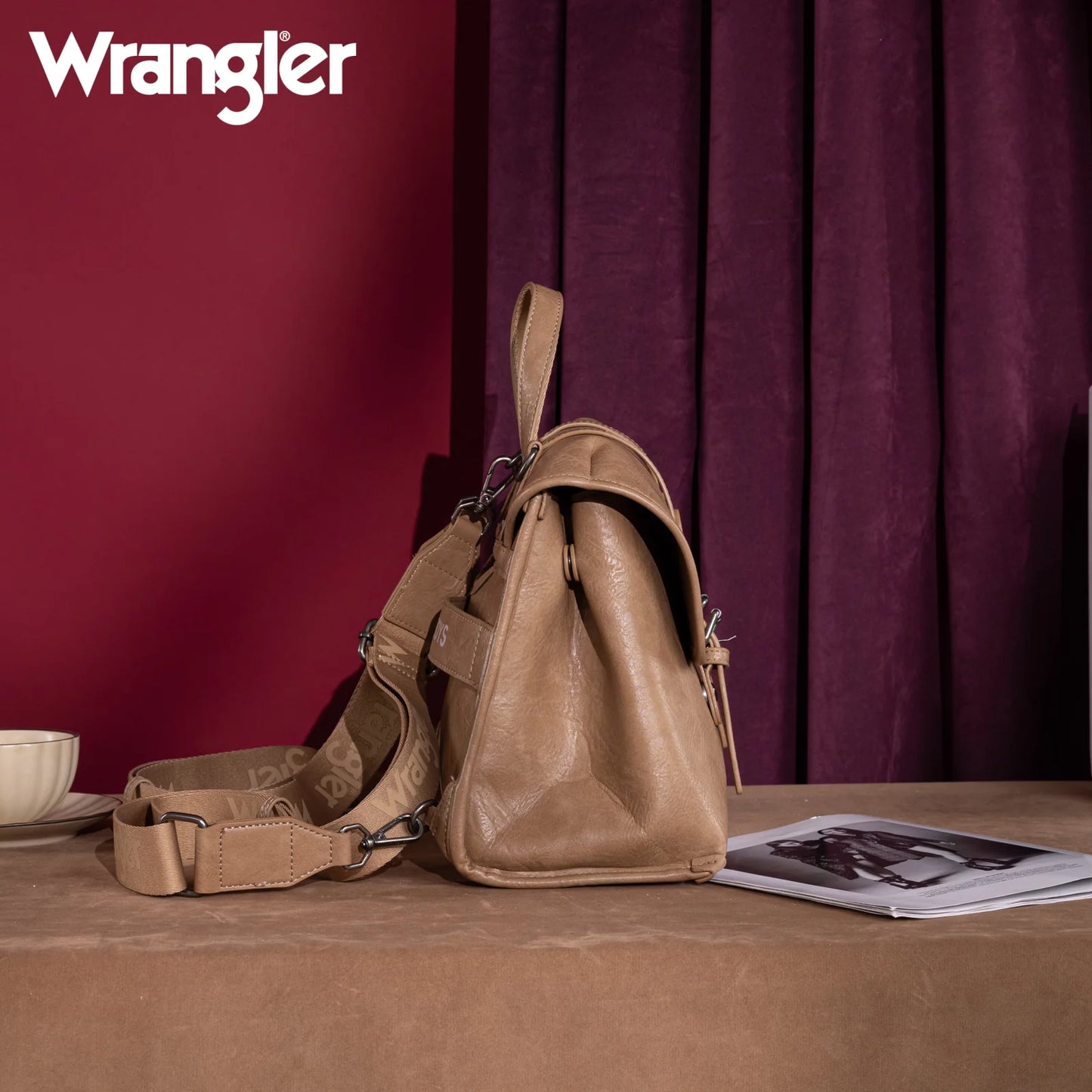 Wrangler Top Handle Carry Satchel/Laptop Bag/Backpack/Crossbody -Khaki