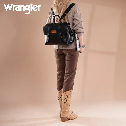 Wrangler Top Handle Carry Satchel/Laptop Bag/Backpack/Crossbody - Black