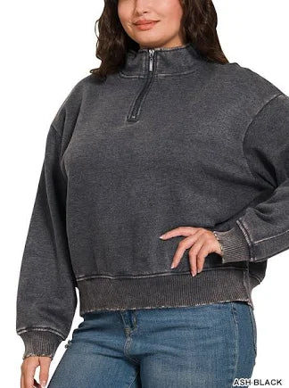 Acid Wash Fleece Half Zip Pullover
