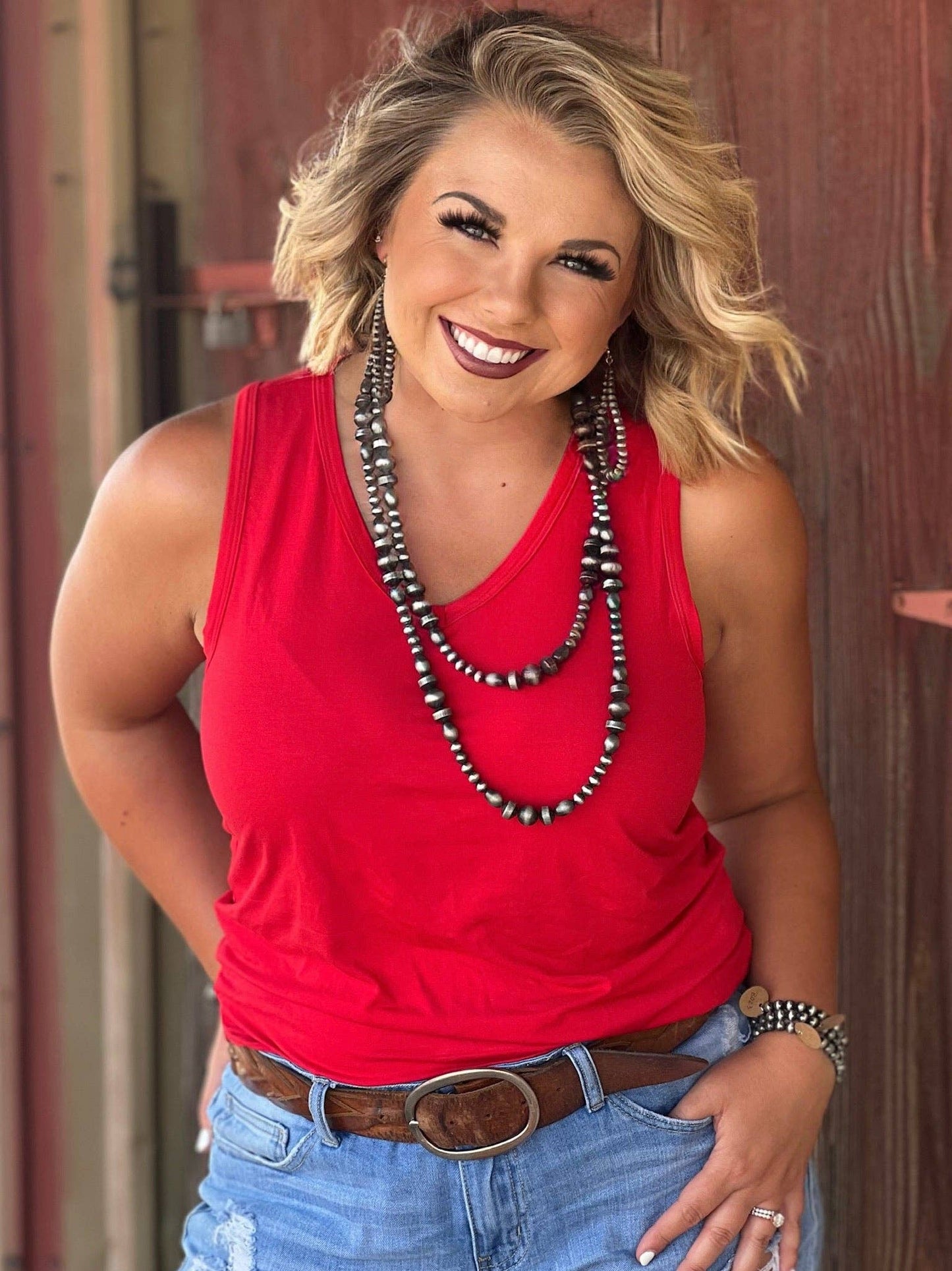Jules Red Vneck Sleeveless