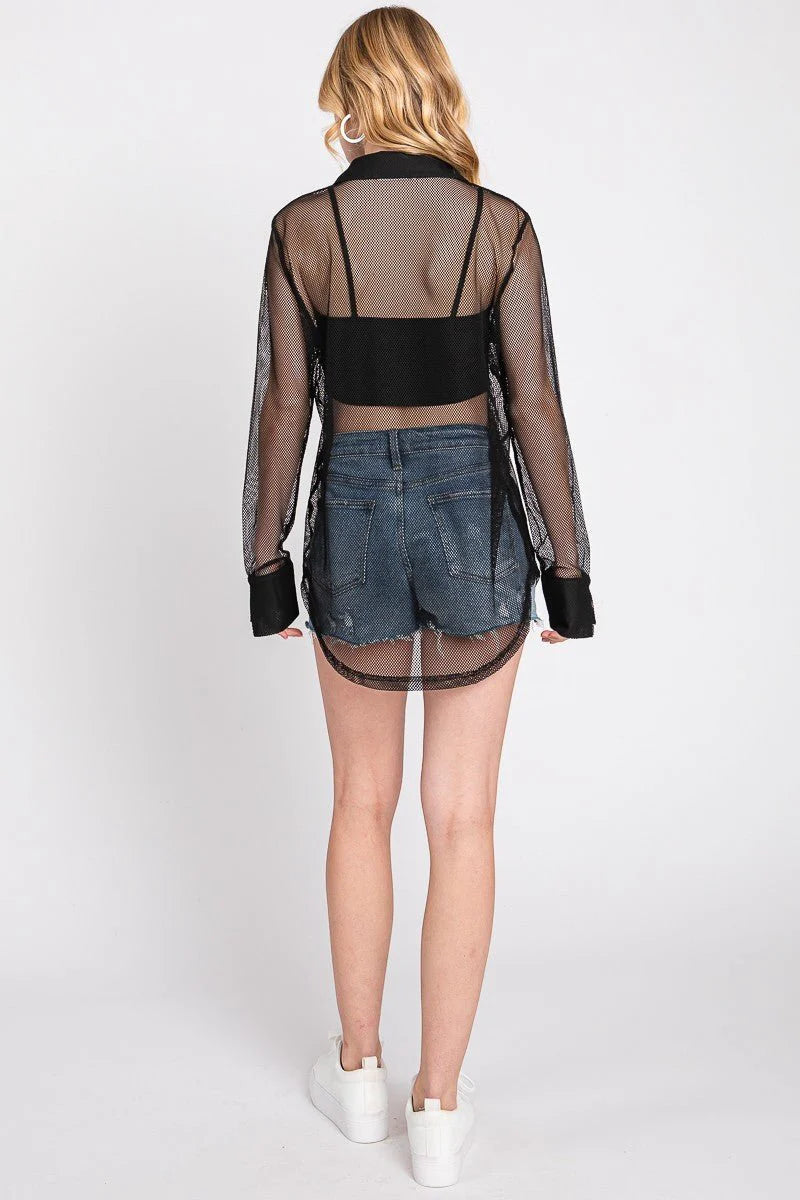 Fishnet Button Up Top