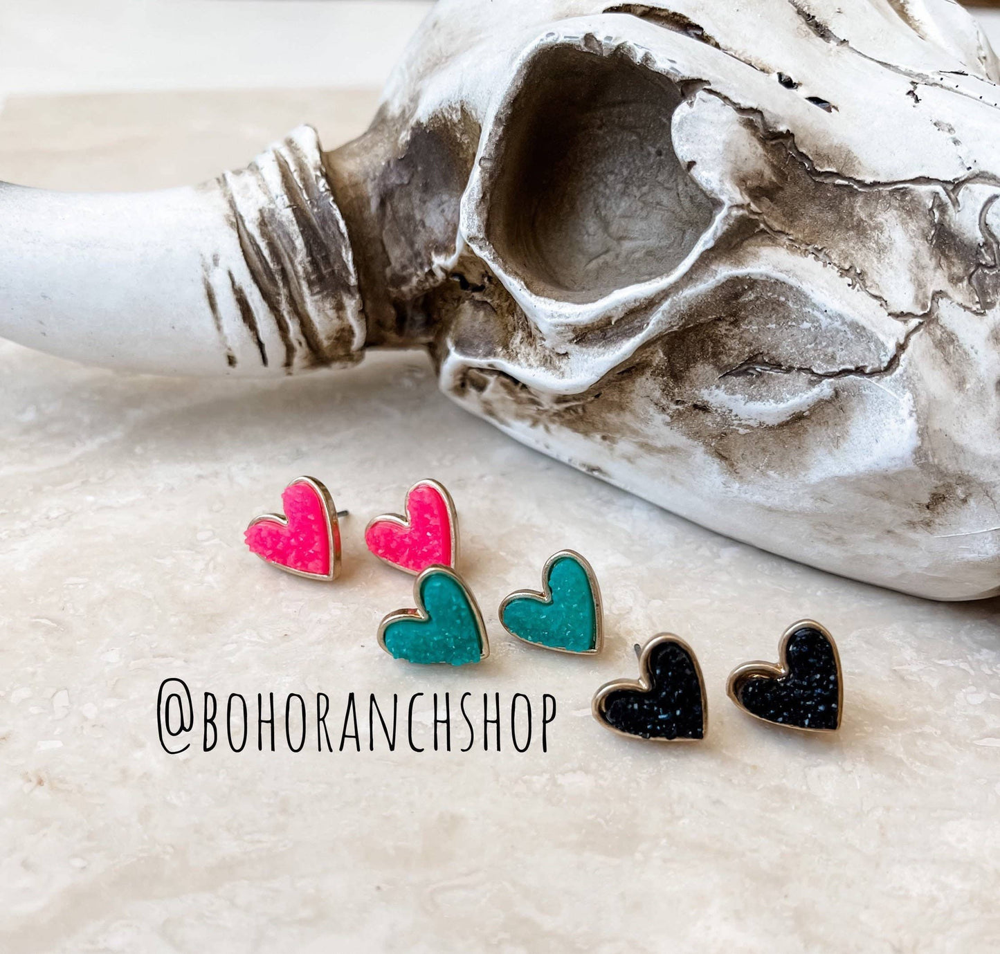 Boho Ranch Shop - Mini Druzy Heart Earrings: Turquoise