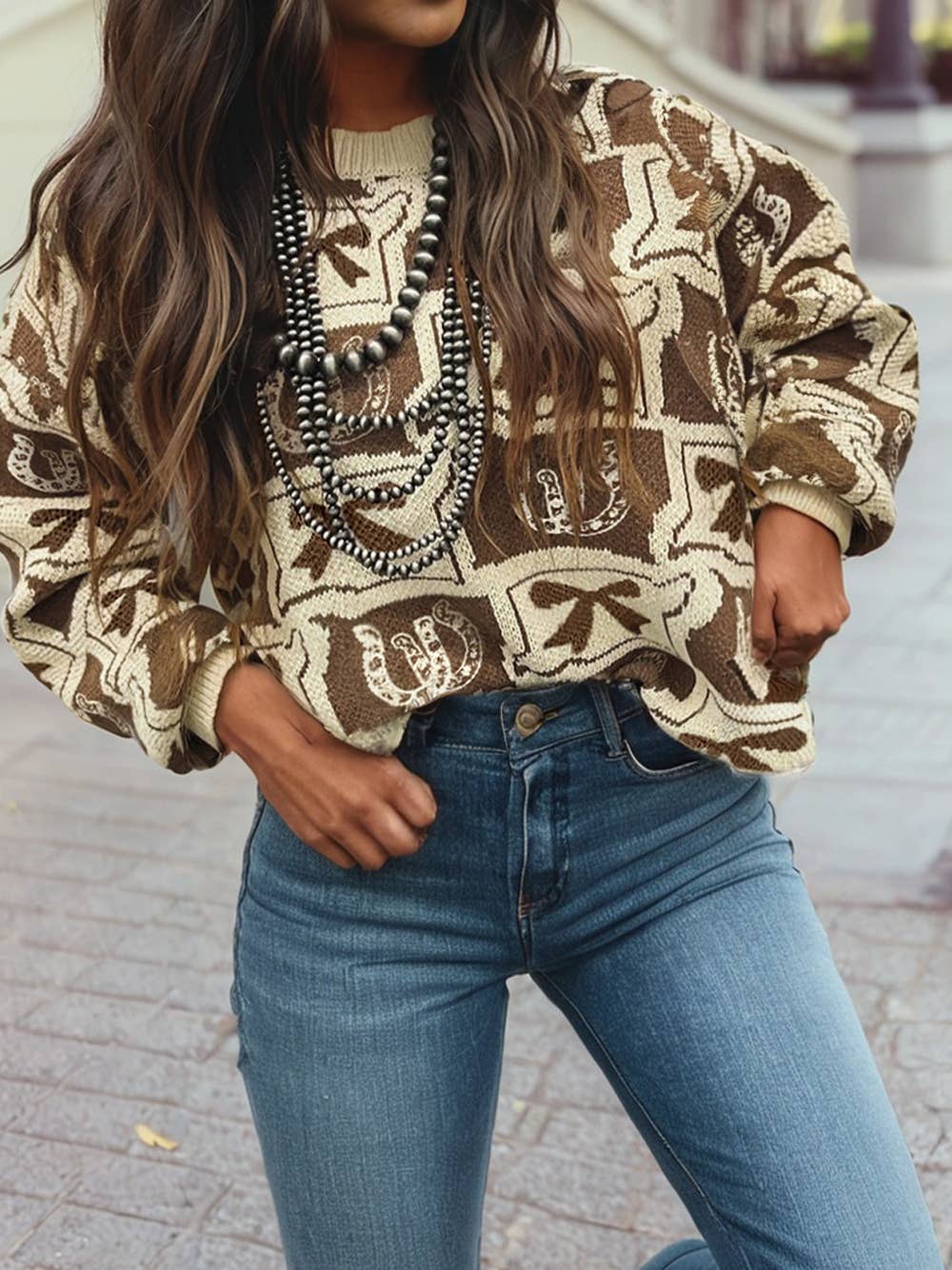 Western Checkered Loose Sweater