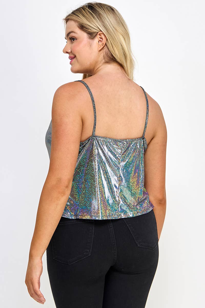 Plus Size Metallic Cowl Neck Cami